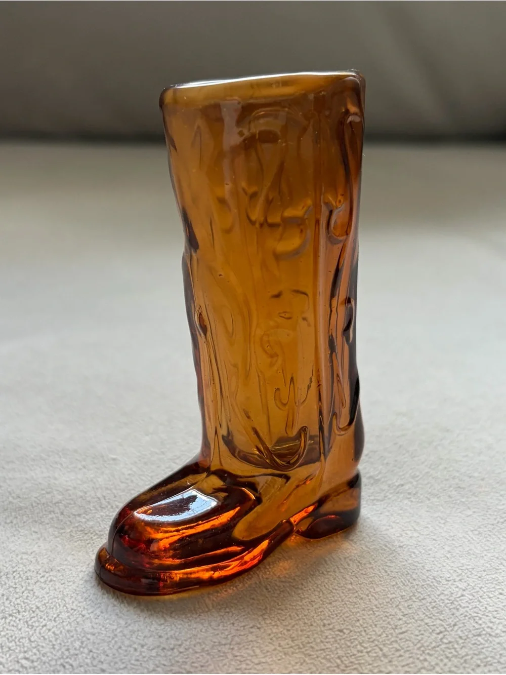 Vintage Amber Glass Cowboy Boot Shaped Shot Glass Toothpick Holder Western